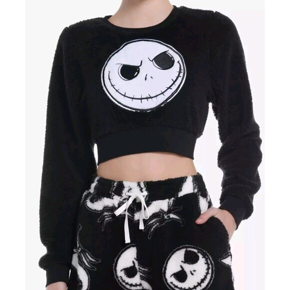 The Nightmare Before Christmas Jack Zero Pajama Crop Top Womens XL Sherpa Black - Picture 3 of 11